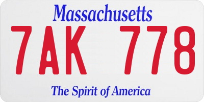 MA license plate 7AK778