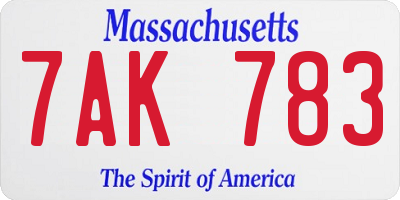 MA license plate 7AK783