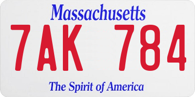 MA license plate 7AK784