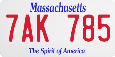 MA license plate 7AK785