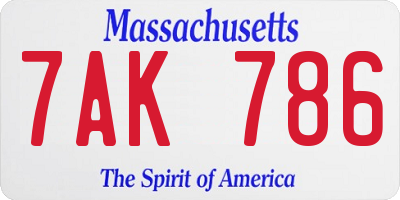 MA license plate 7AK786
