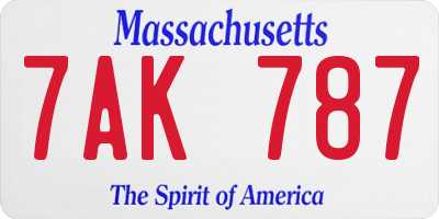 MA license plate 7AK787