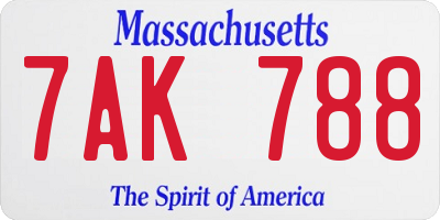 MA license plate 7AK788