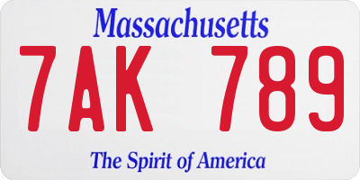 MA license plate 7AK789