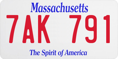 MA license plate 7AK791