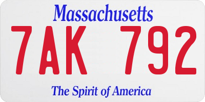MA license plate 7AK792