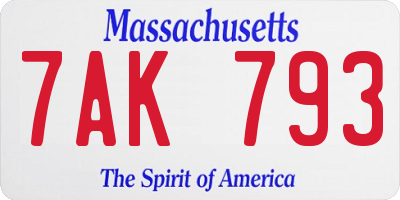 MA license plate 7AK793