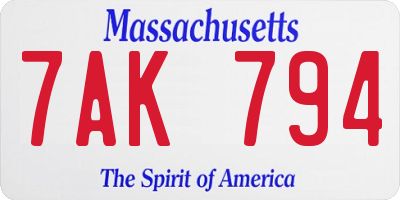 MA license plate 7AK794