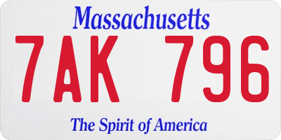 MA license plate 7AK796