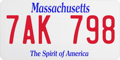 MA license plate 7AK798