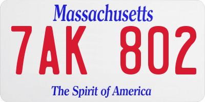 MA license plate 7AK802
