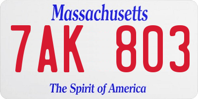 MA license plate 7AK803