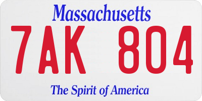MA license plate 7AK804