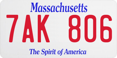 MA license plate 7AK806
