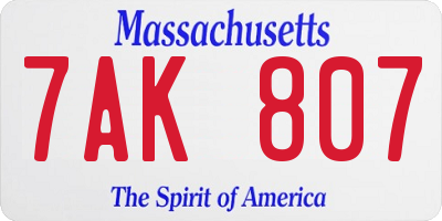 MA license plate 7AK807