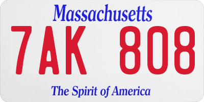 MA license plate 7AK808