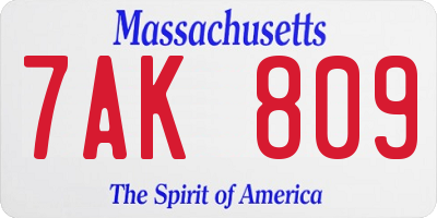 MA license plate 7AK809