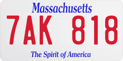 MA license plate 7AK818