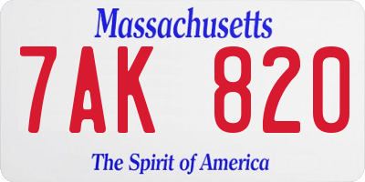 MA license plate 7AK820