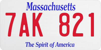 MA license plate 7AK821