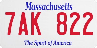 MA license plate 7AK822