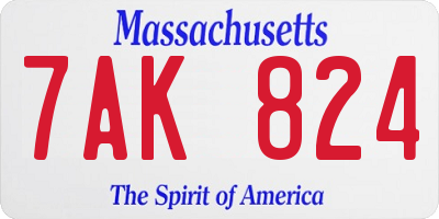 MA license plate 7AK824