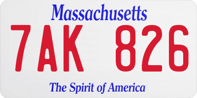 MA license plate 7AK826