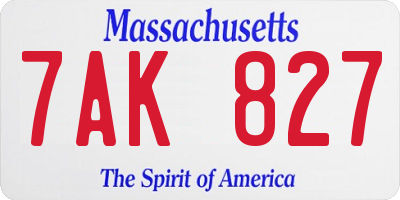MA license plate 7AK827