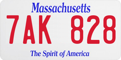 MA license plate 7AK828