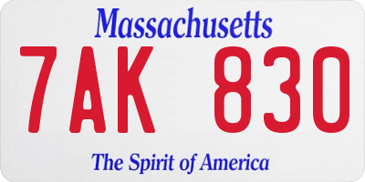 MA license plate 7AK830