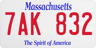 MA license plate 7AK832