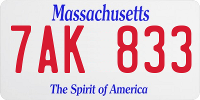 MA license plate 7AK833