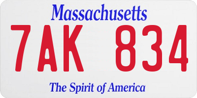 MA license plate 7AK834