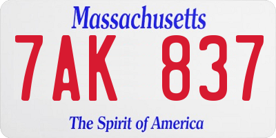 MA license plate 7AK837