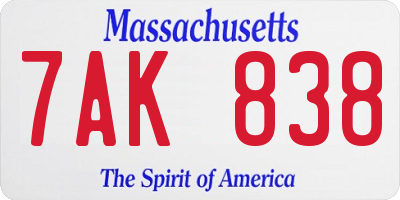 MA license plate 7AK838