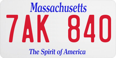 MA license plate 7AK840