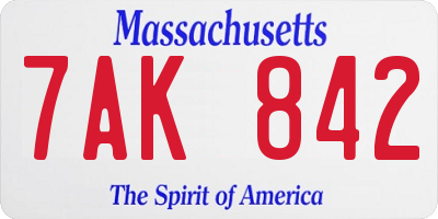 MA license plate 7AK842