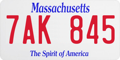 MA license plate 7AK845