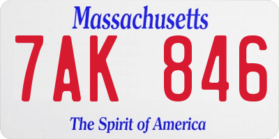 MA license plate 7AK846