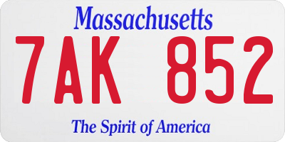 MA license plate 7AK852