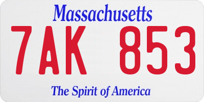 MA license plate 7AK853
