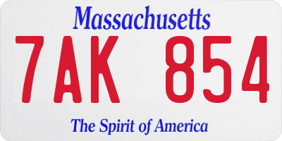 MA license plate 7AK854