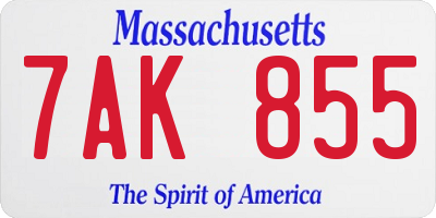 MA license plate 7AK855