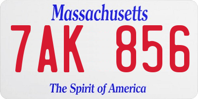 MA license plate 7AK856