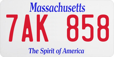 MA license plate 7AK858