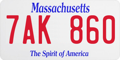 MA license plate 7AK860