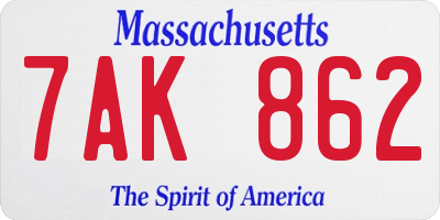 MA license plate 7AK862