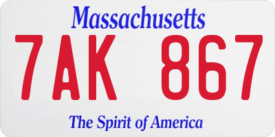 MA license plate 7AK867