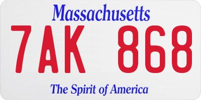 MA license plate 7AK868