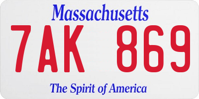 MA license plate 7AK869